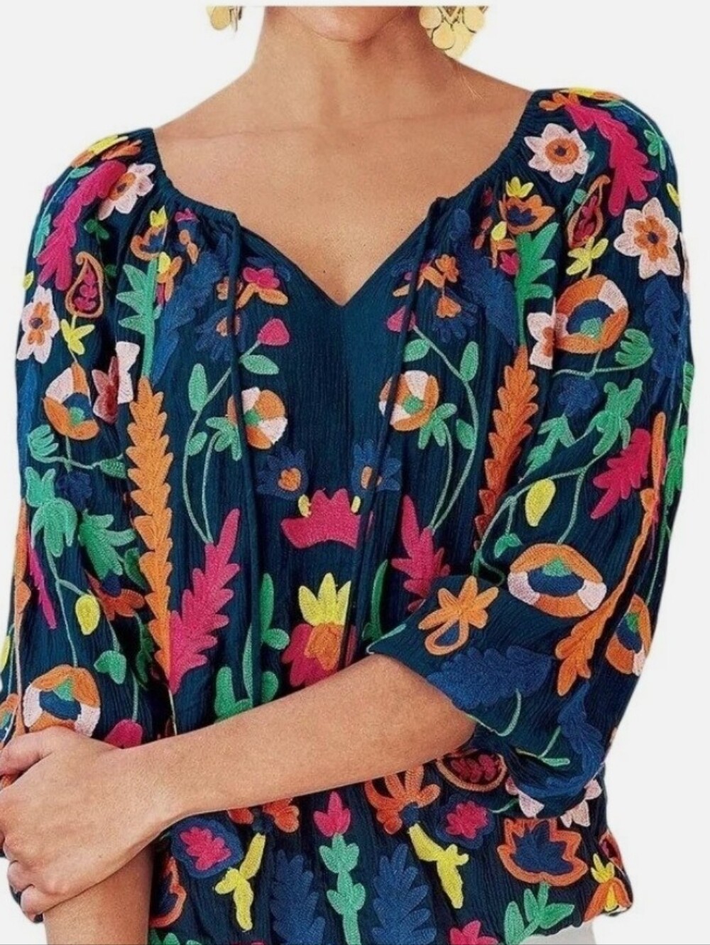 Soft Surroundings Banjara Embroidered Top Size XL